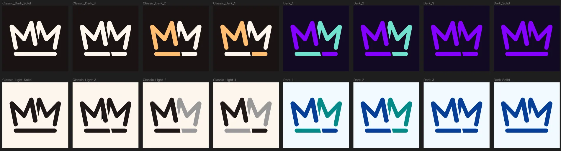 Logo color themes created in a first iteration